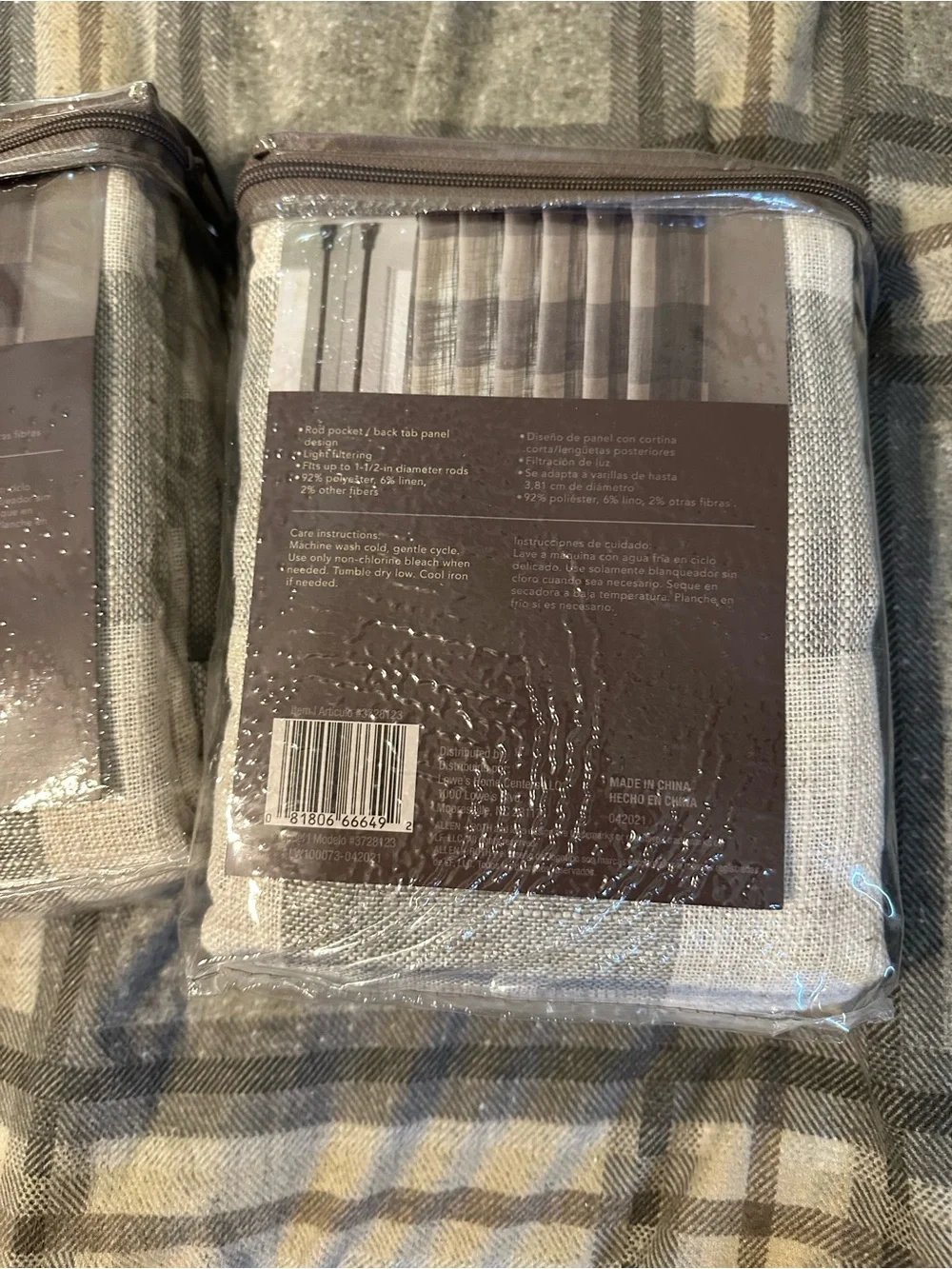Allen + Roth Hess Gray Plaid Curtain Panel 50” x 84” – New in Package
